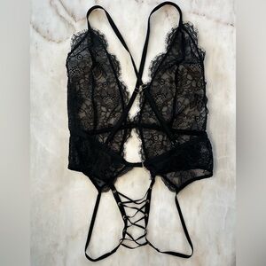 Victoria's Secret Black Lace Strappy Teddy